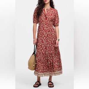 NWT Madewell Pintucked Puff Sleeve Midi Dress